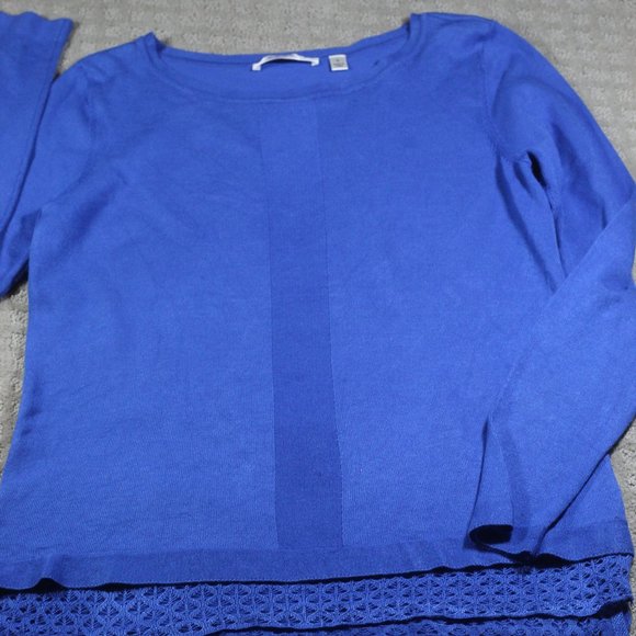 Cyrus Size S Royal Blue Round Neck Crochet Hem Sweater - Picture 2 of 5